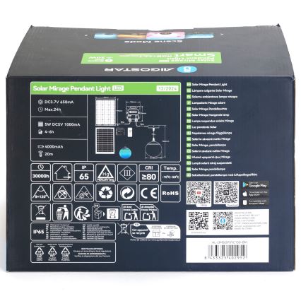 Lustră LED RGBW solară dimabilă Aigostar MESH LED/20W/3,7V 4000 mAh 2700K-6500K IP65 d. 15 cm