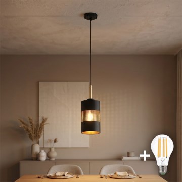 Lustră LED suspendată pe cablu BOGART 1xE27/15W/230V negru/auriu