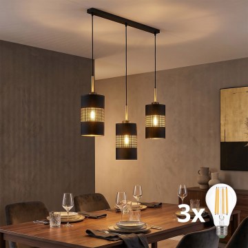 Lustră LED suspendată pe cablu BOGART 3xE27/15W/230V negru/auriu