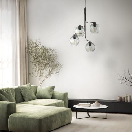 Lustră LED suspendată pe cablu CESAR 4xE27/15W/230V negru/gri fumuriu