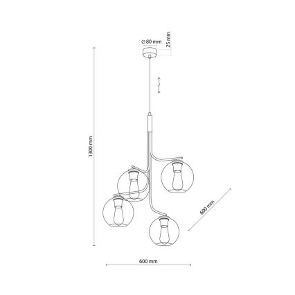 Lustră LED suspendată pe cablu CESAR 4xE27/15W/230V negru/gri fumuriu