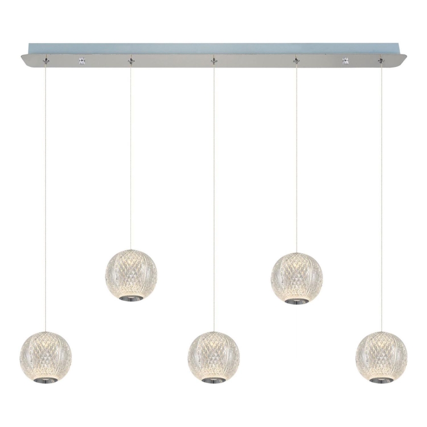 Lustră LED suspendată pe cablu CREMONA, 5 x 5 W, 230 V, 3000 K, crom mat