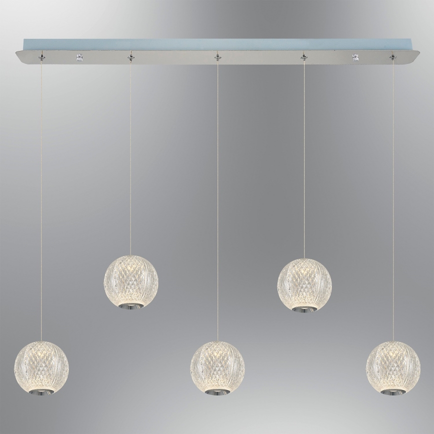 Lustră LED suspendată pe cablu CREMONA, 5 x 5 W, 230 V, 3000 K, crom mat