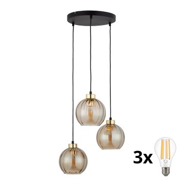 Lustră LED suspendată pe cablu DEVI 3xE27/15W/230V negru/bej fumuriu