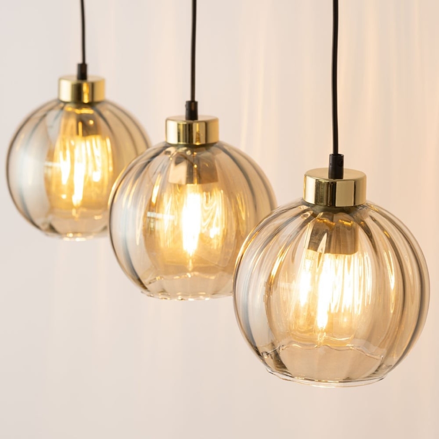 Lustră LED suspendată pe cablu DEVI 3xE27/15W/230V negru/bej fumuriu