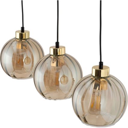 Lustră LED suspendată pe cablu DEVI 3xE27/15W/230V negru/bej fumuriu
