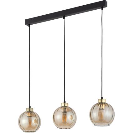 Lustră LED suspendată pe cablu DEVI 3xE27/15W/230V negru/bej fumuriu