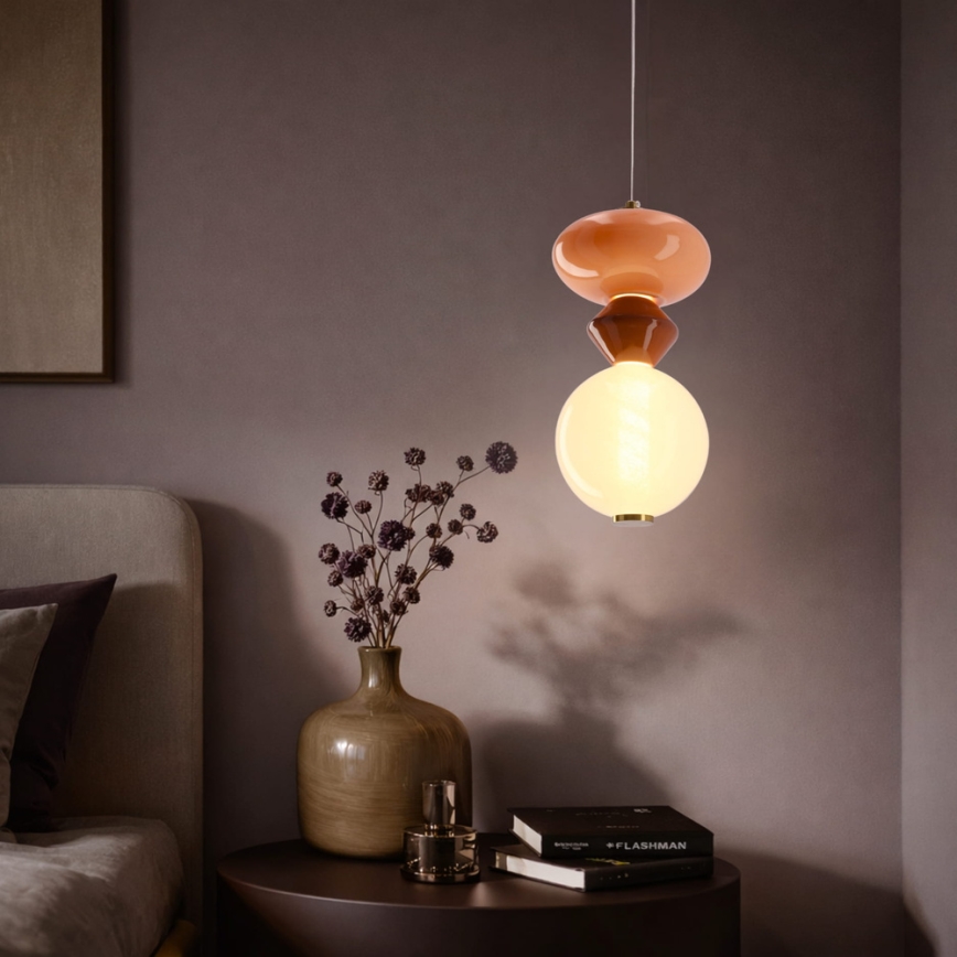 Lustră LED suspendată pe cablu FLORES, 10W, 230V, auriu/portocaliu/maro
