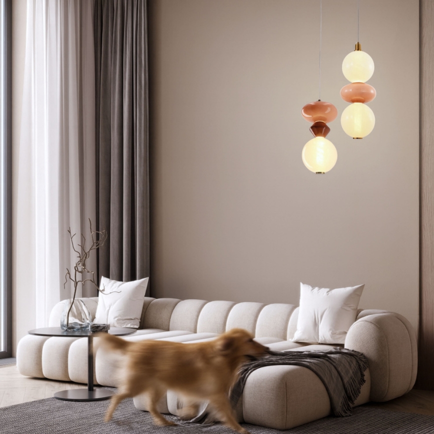 Lustră LED suspendată pe cablu FLORES, 10W, 230V, auriu/portocaliu/maro