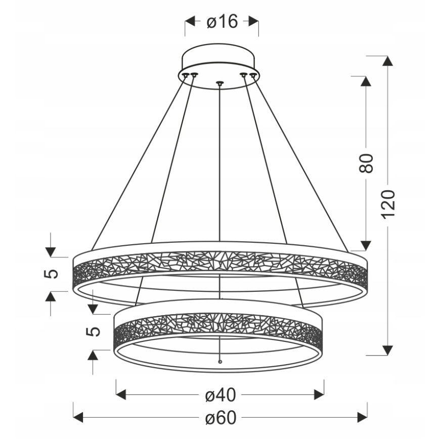Lustră LED suspendată pe cablu FROZI, 38W, 230V, Ø 60 cm, negru