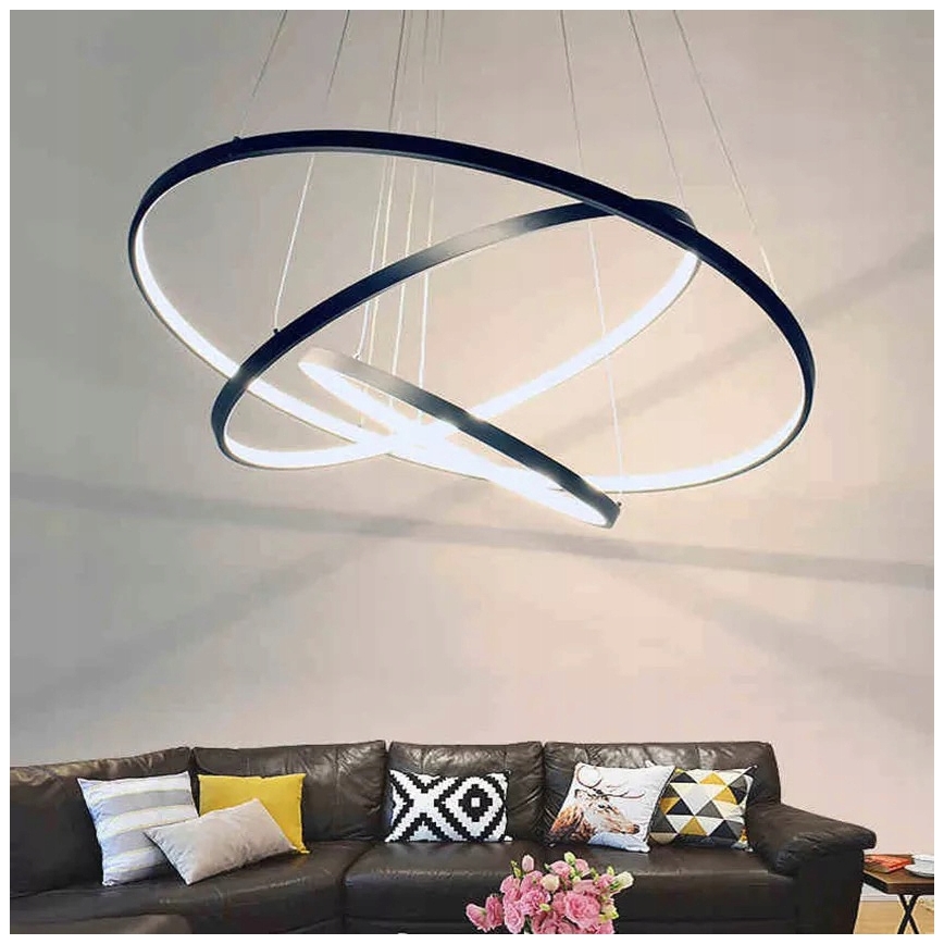 Lustră LED suspendată pe cablu LED/90W/230V Ø 80 cm, neagră