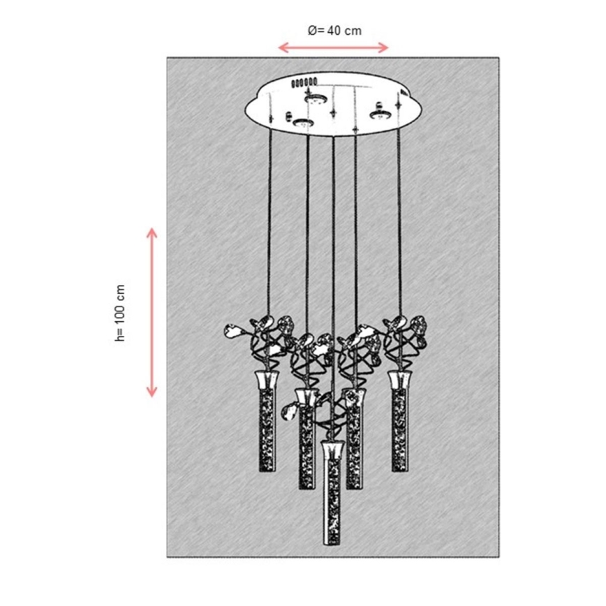 Lustră LED suspendată pe cablu PIGEON, 5 x LED, 6 W, 230 V, 6500 K, crom lucios