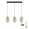 Lustră LED suspendată pe cablu SEBO 3xE27/15W/230V negru/bej fumuriu