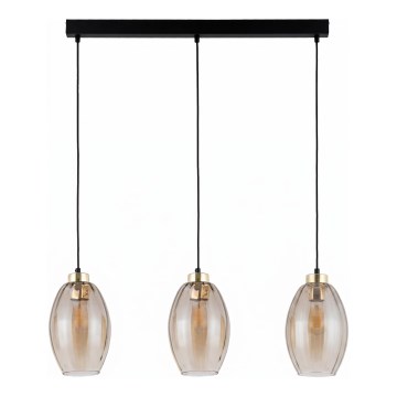 Lustră LED suspendată pe cablu SEBO 3xE27/15W/230V negru/bej fumuriu
