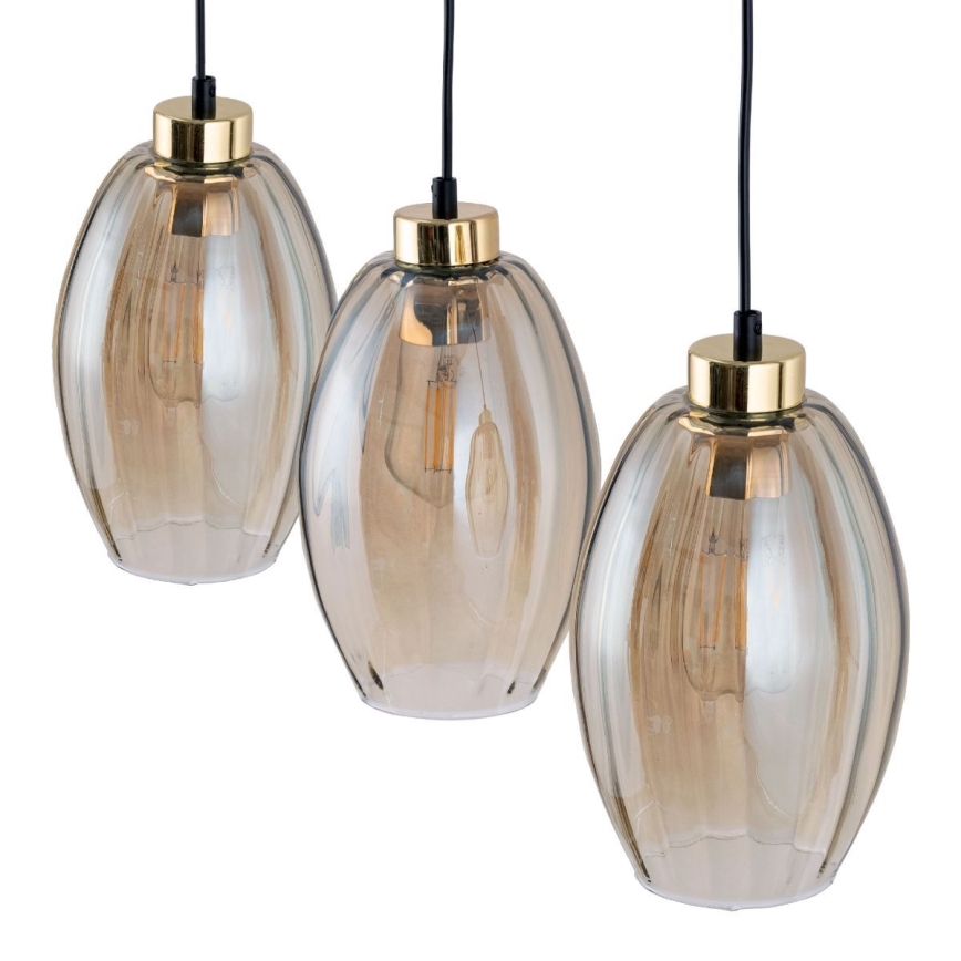 Lustră LED suspendată pe cablu SEBO 3xE27/15W/230V negru/bej fumuriu