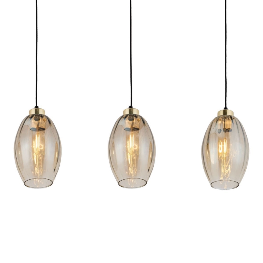 Lustră LED suspendată pe cablu SEBO 3xE27/15W/230V negru/bej fumuriu