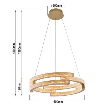 Lustră LED suspendată pe cablu TARJA, LED/36W/230V, 3000/4000/6000K, Ø 60 cm, auriu