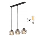 Lustră LED suspendată pe cablu ZULIA 3xE27/15W/230V negru / negru fumuriu