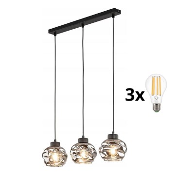 Lustră LED suspendată pe cablu ZULIA 3xE27/15W/230V negru / negru fumuriu