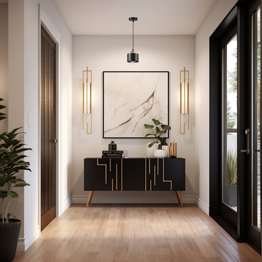 Lustră pe cablu 1xE27/35W/230V d. 12 cm negru/auriu