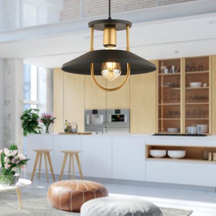 Lustră pe cablu 1xE27/40W/230V negru/auriu