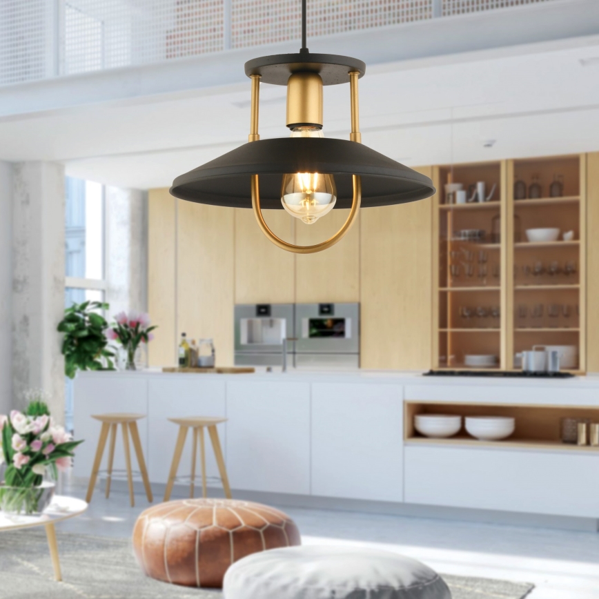 Lustră pe cablu 1xE27/40W/230V negru/auriu