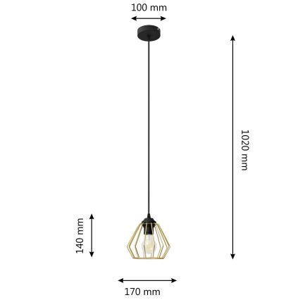 Lustră pe cablu AGAT 1xE27/15W/230V auriu/negru