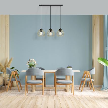 Lustră pe cablu AGAT 3xE27/15W/230V auriu/negru