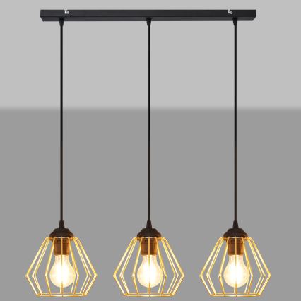 Lustră pe cablu AGAT 3xE27/15W/230V auriu/negru