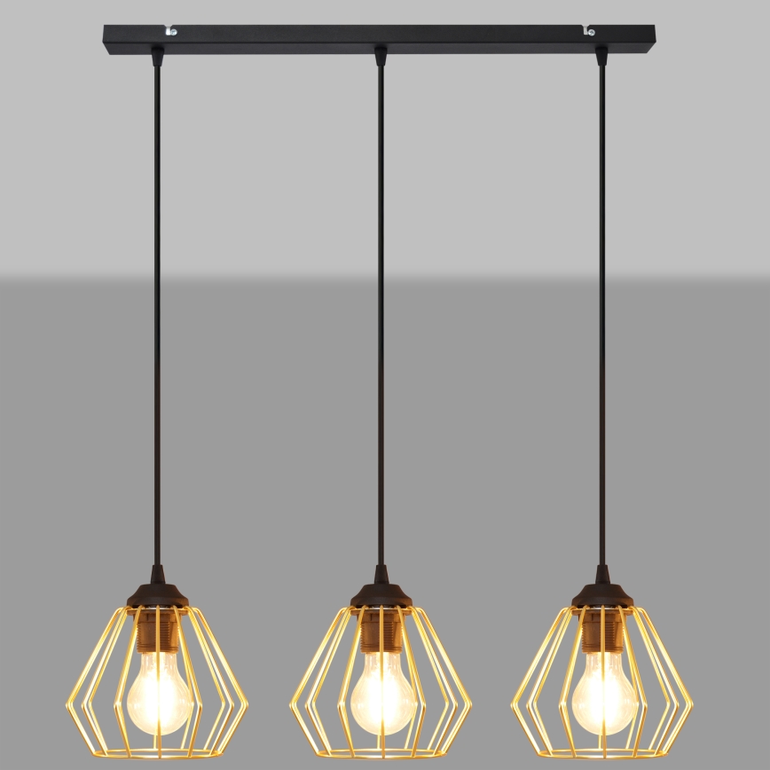 Lustră pe cablu AGAT 3xE27/15W/230V auriu/negru