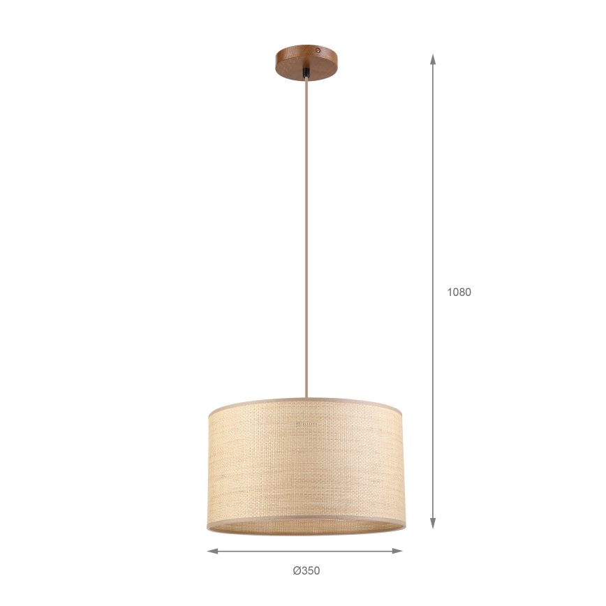 Lustră pe cablu AIDA 1xE27/15W/230V Ø35 cm stejar/rafie