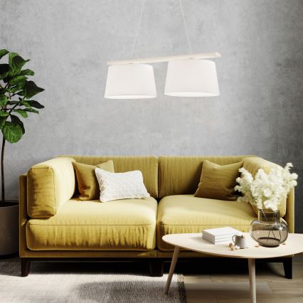 Lustră pe cablu AIDA, 2x E27, 60W, 230V, Ø 35 cm, stejar/alb