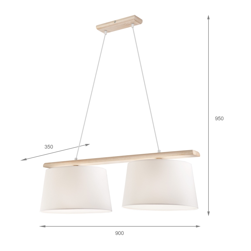 Lustră pe cablu AIDA, 2x E27, 60W, 230V, Ø 35 cm, stejar/alb