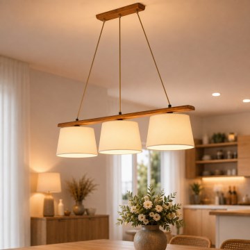 Lustră pe cablu AIDA 3xE27/15W/230V, diam. 25 cm, stejar/crem