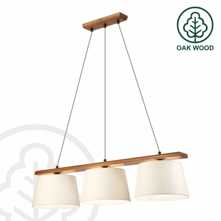 Lustră pe cablu AIDA 3xE27/15W/230V, diam. 25 cm, stejar/crem