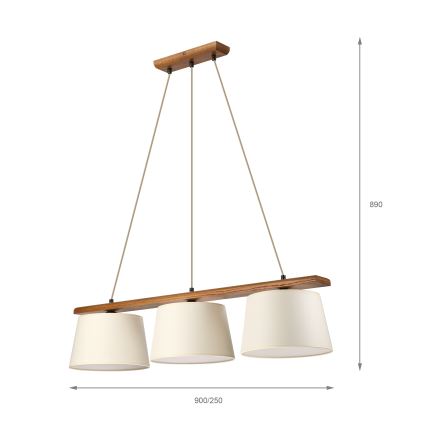 Lustră pe cablu AIDA 3xE27/15W/230V, diam. 25 cm, stejar/crem