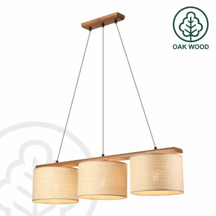 Lustră pe cablu AIDA 3xE27/15W/230V Ø 25 cm stejar/rafie