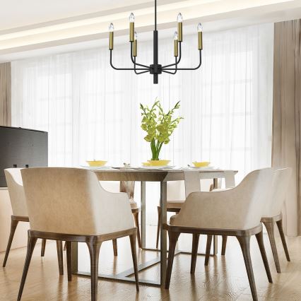 Lustră pe cablu AKASYA 8xE14/15W/230V negru/auriu