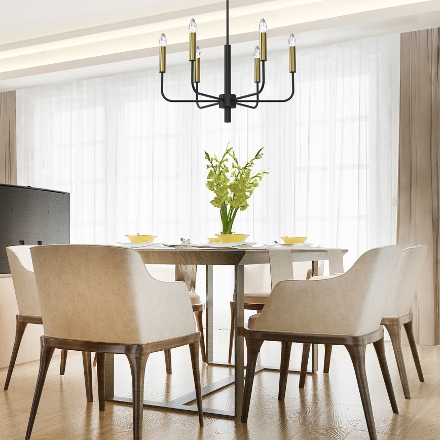 Lustră pe cablu AKASYA 8xE14/15W/230V negru/auriu