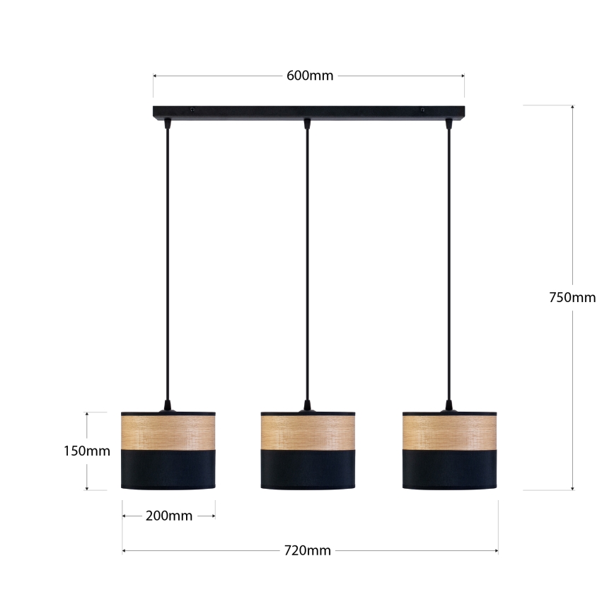 Lustră pe cablu ALBA 3xE27/15W/230V negru/maro