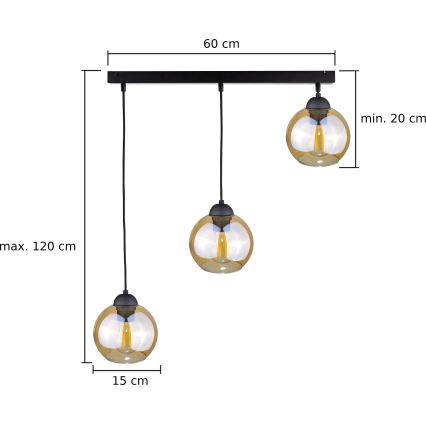 Lustră pe cablu AMBRE BLACK 3xE27/60W/230V