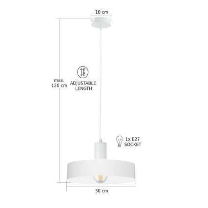Lustră pe cablu ARCANE 1xE27/60W/230V, alb