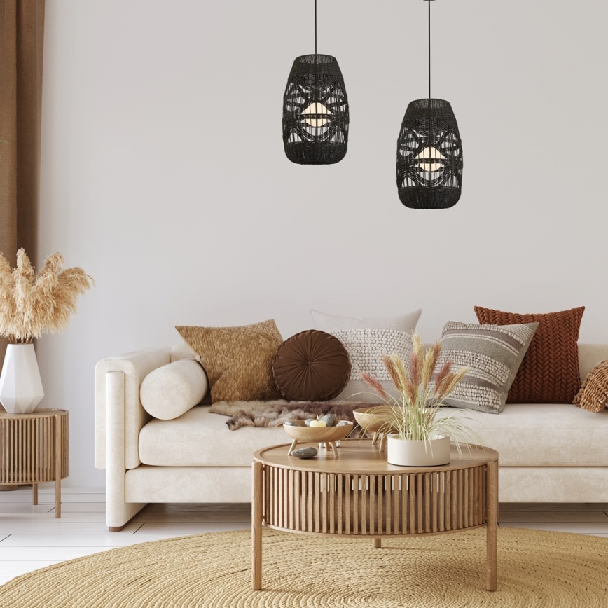 Lustră pe cablu ARONA 1xG9/9W/230V d. 25 cm ratan/negru