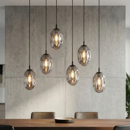 Lustră pe cablu ASTRAL 6xE14/10W/230V negru/fumuriu