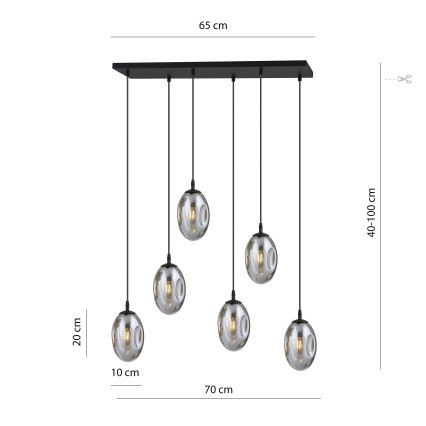 Lustră pe cablu ASTRAL 6xE14/10W/230V negru/fumuriu