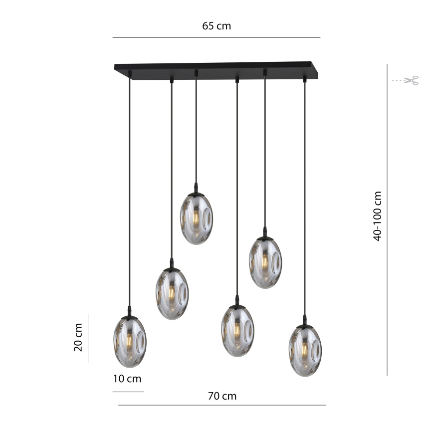 Lustră pe cablu ASTRAL 6xE14/10W/230V negru/fumuriu