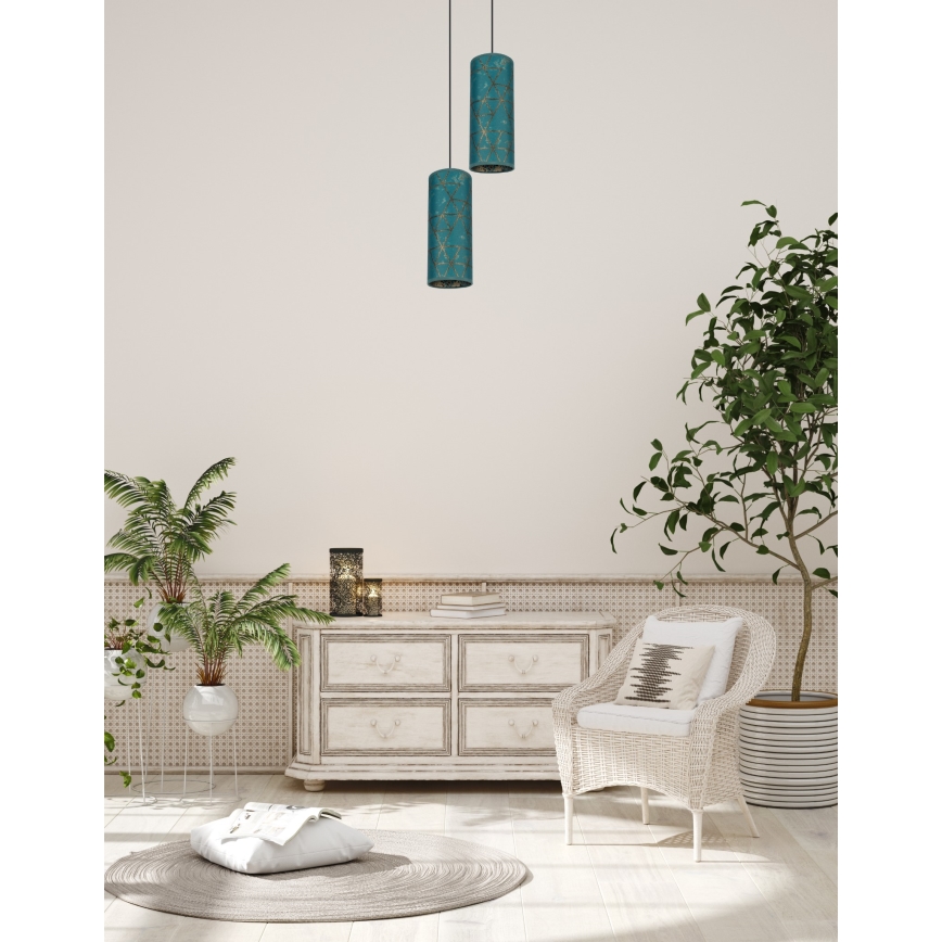 Lustră pe cablu AVALO 2xE27/60W/230V d. 20 cm turcoaz/auriu