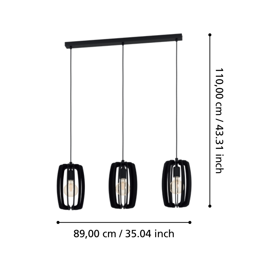 Lustră pe cablu 3xE27/40W/230V neagră Eglo