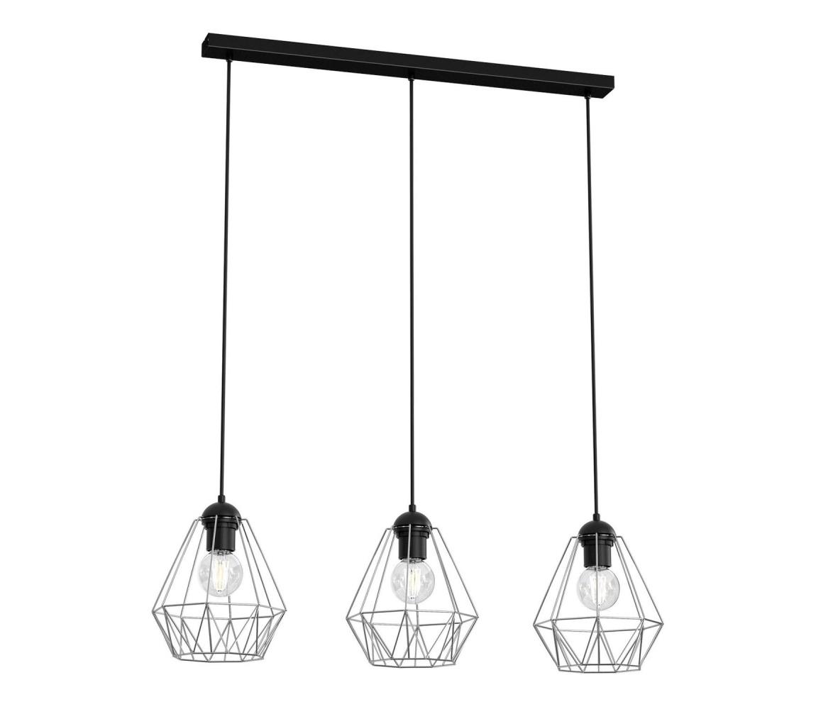 Lustră pe cablu BERGEN 3xE27/60W/230V neagră/crom lucios