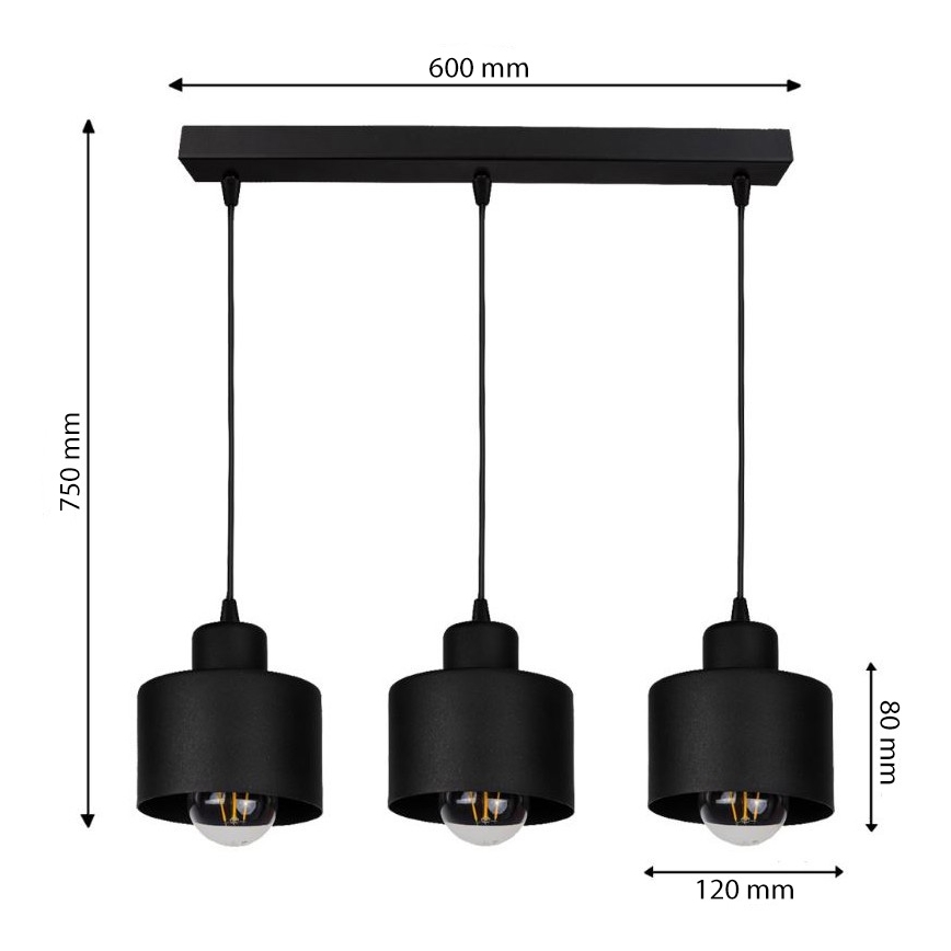 Lustră pe cablu BODO 3xE27/60W/230V
